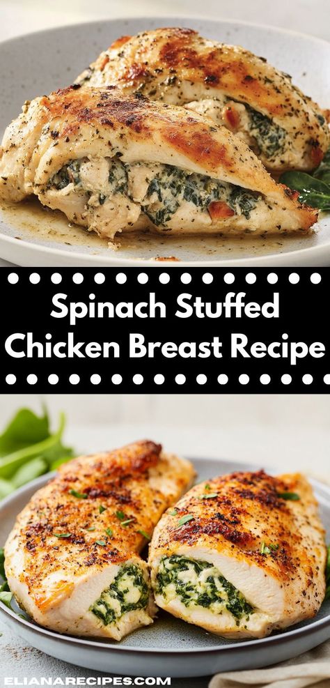 Need a meal that impresses without the fuss? Discover the Spinach Stuffed Chicken Breast, an effortless recipe that delivers mouthwatering taste and a wholesome twist, making it ideal for family gatherings or special occasions. Easy Stuffed Chicken, Spinach Stuffed Chicken Breast Recipes, Spinach Stuffed Chicken Breast, Stuffed Chicken Recipe, Stuffed Chicken Breast Spinach, Stuffed Chicken Breast, Chicken Breast Recipe, Hearty Chicken, Breast Recipe