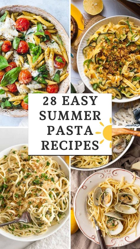 Simplify your summer with these quick and easy pasta recipes that come together in a flash. Perfect for easy, flavorful cooking. Moms Summer Pasta, Refreshing Pasta Recipes, Simple Summer Dinners Easy Recipes, Pasta Summer Recipes, Summer Noodle Recipes, Pasta Recipes Summer, Easy Summer Pasta Recipes, Summer Pasta Dishes Dinners, Quick Healthy Pasta Recipes