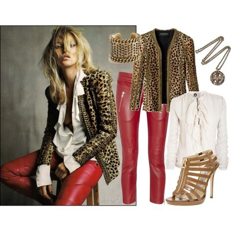 "Kate Moss (red leather pants!)" Red Leather Pants, Las Vegas Outfit, Kate Moss Style, Faux Fur Fashion, Red Leopard Print, Leopard Outfits, Urban Chic Fashion, Leopard Print Pants, Leopard Jacket