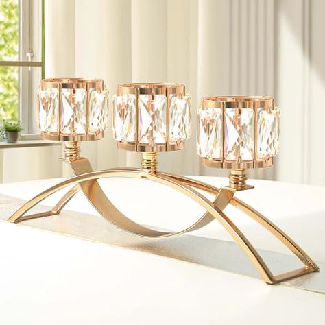 Dinning Room Cabinet, Gold Candlestick Holders, Centerpieces For Wedding, Crystal Candle Holders, Candelabra Centerpiece, Silver Centerpiece, Coffee Table Centerpieces, Room Cabinet, Electric Candles