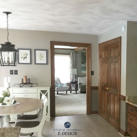 Stained Wood Trim, Tan Paint Colors, Warm Neutral Paint Colors, Dark Wood Trim, Best Neutral Paint Colors, Stained Trim, Balanced Beige, Dark Trim, Dark Wood Kitchens