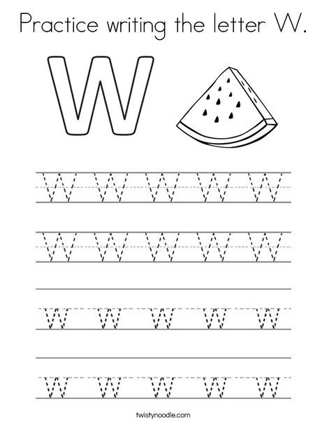 Practice writing the letter W Coloring Page - Twisty Noodle The Letter W Preschool Crafts, Letter W Coloring Page, W Coloring Page, Letter W Crafts, Letter W Activities, Teaching Kids Letters, Letter A Coloring Pages, Pre K Worksheets, Kids Handwriting Practice