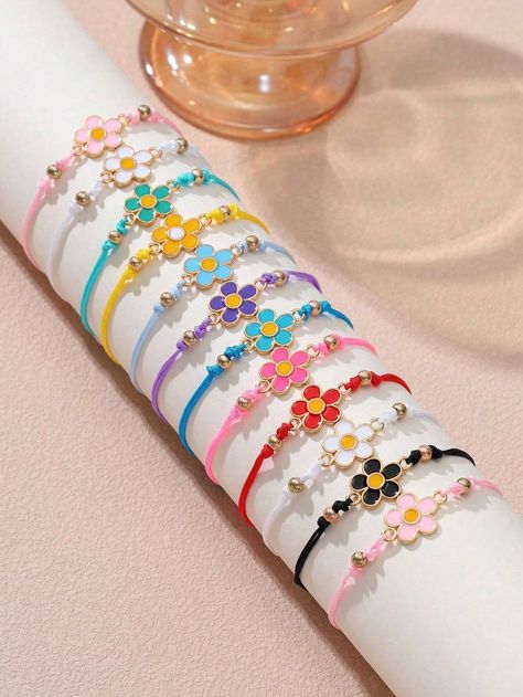 12pcs Bohemian Style Metal Little Flower Adjustable Drawstring Bracelet Set, Cute Jewelry Gift For Teen Girls Multicolor    Zinc Alloy     Teen Jewelry & Watches, size features are:Bust: ,Length: ,Sleeve Length: Princesse Aesthetic, Cake Gel, Teen Jewelry, Gel Cream, Kids Jewelry, Inspiration Mode, Oil Control Products, Teen Girls, Good Grips