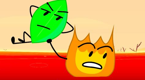 Leafy And Fiery, Fire X Leafy, Fire X Leafy Bfb, Leafy X Fiery, Leafy Bfb, Bfdi Characters, Am Bored, Inanimate Insanity, Swag Art