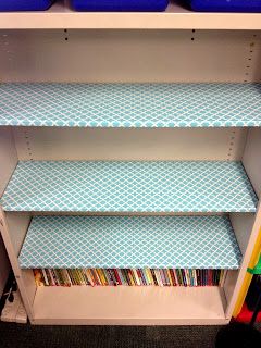 Contact paper can give new life to old furniture! Works on metal shelves, too. Contact Paper Bookshelf, Rustic Classroom Decor, Classroom Shelves, Shelf Cover, Future School, Fun Furniture, Old Metal, Metal Shelf, Classroom Furniture