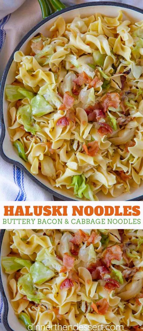 Haluski Noodles are the PERFECT one pot comfort food, made from noodles, cabbage, and bacon sautéed on the stove in butter, then finished in the oven, ready in under 45 minutes! #pasta #polish #withbacon #dinner #casserole #comfortfood #dinnerthendessert Cabbage Bacon Noodles, Pasta With Cabbage And Bacon, Cabbage And Noodles With Bacon, Haluski Recipe, Noodles Dinner, Noodle Dinner, Cabbage And Noodles, Cabbage And Bacon, Cabbage Recipes