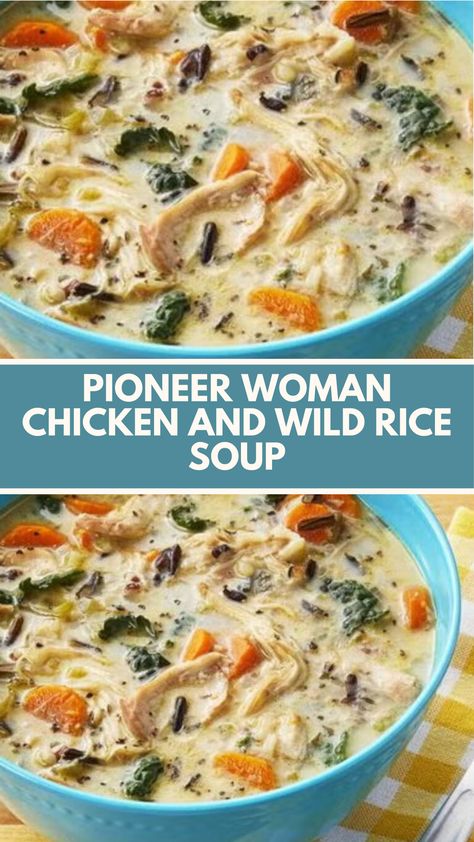 This easy Pioneer Woman Chicken and Wild Rice Soup is a creamy, comforting meal perfect for chilly days. Packed with tender chicken and nutritious veggies, it’s quick to prepare and can be customized with common ingredients you have on hand. Enjoy a hot bowl filled with flavors that warm your soul! Crock Pot Creamy Chicken Wild Rice Soup, Cozy Wild Rice And Orzo Chicken Soup, Quick Creamy Soup, Keto Wild Rice Soup, Uncle Ben’s Wild Rice Soup, Wild Rice Soup With Velveeta Cheese, Sausage And Wild Rice Soup, Chicken Wild Rice Soup Uncle Bens, Supper Ideas For Cold Weather