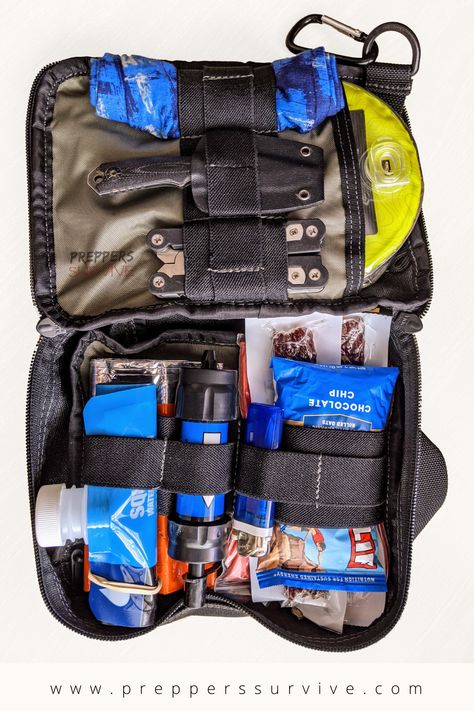 A collection of emergency gear, including food, water filer, lighter and matches, tools, lantern, mylar blanket. Survival Kit with 22 survival gear items. Blanket Survival, Urban Survival Kit, Prepper Supplies, Prepper Gear, Emergency Preparedness Kit, Survival Supplies, Trip Essentials, Urban Survival, Prepper Survival