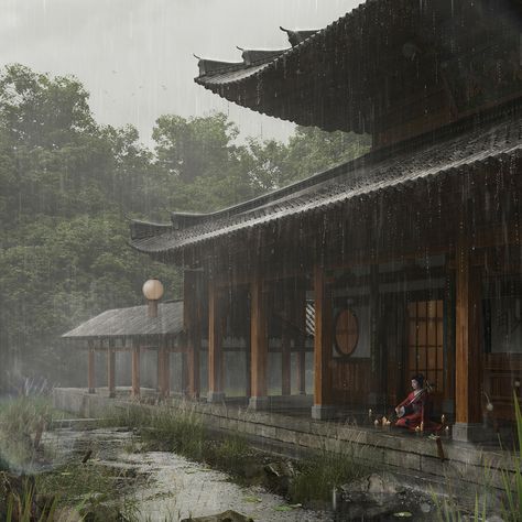 Japan on Behance Rain And Thunder Sounds, Rain Sound, Sound Video, Japanese Home Design, Rain Sounds For Sleeping, Rainy City, Ancient Japan, Chinese Aesthetic, Sleepy Dogs