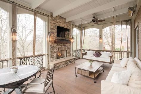 Porch Kits, Screened Porch Designs, 3 Season Room, Four Seasons Room, Porch Fireplace, Building A Porch, Sunroom Designs, Home Improvement Loans, House With Porch