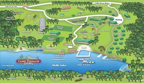 Camp Pinnacle Summer Camp Map Summer Camp Map, Summer Camp Layout, North Carolina Summer, Fantasy Farm, Majestic Forest, Project Website, Cabin Crafts, Camping Design, Tent Camping Hacks