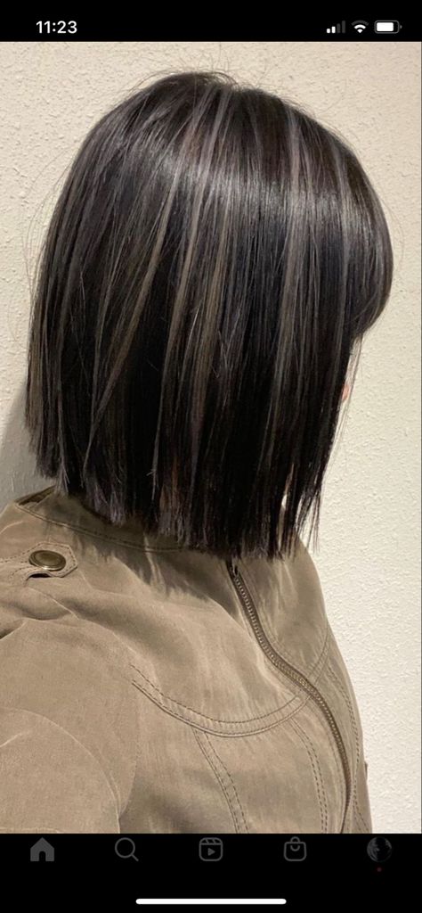 Highlighted Straight Hair, Black Short Hair With Highlights, Short Haircut Trendy, Brown Hair Streaks, Hair References, Hair Color Streaks, Jet Black Hair, Fall Hair Cuts, Black Hair With Highlights