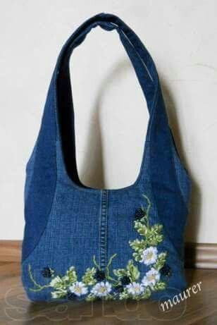 Bag Tas Denim, Jean Diy, Sulaman Pita, Jean Purses, Sac Diy, Diy Jeans, Blue Jeans Crafts, Denim Handbags, Trendy Sewing