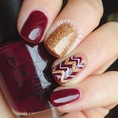 Fall Nail Designs Designing Nails, Chevron Nail Art, Thanksgiving Nail Art, Nails Autumn, Unghie Nail Art, Chevron Nails, Fall Nail Art Designs, Burgundy Nails, Thanksgiving Nails