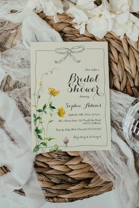 Celebrate in style with this enchanting Wildflower Whimsical Hand Drawn Bow Bridal Shower Invitation. Perfect for a nature-inspired bridal shower, this invitation features delicate wildflowers and a charming hand-drawn bow. Customize the text to make it uniquely yours and set the tone for a memorable and joyful celebration. 
#WildflowerBridalShower #WhimsicalBridalInvitation #CustomBridalShowerInvite #RusticBridalShower #FloralShowerInvitation #ElegantBridalShower Cottage Core Bridal Shower Ideas, Bridal Shower Flowers, Bridal Invitations, Elegant Bridal Shower, Peach Trees, Bridal Shower Rustic, Bridal Shower Party, Bridal Shower Invitation, Shower Party