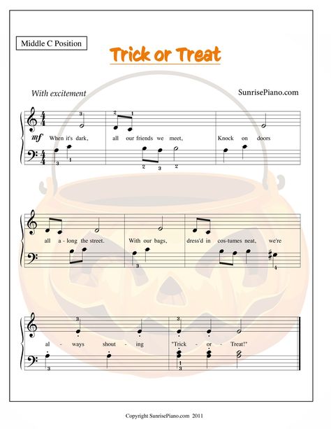 Trick or Treat - Elementary Piano Sheet Music Halloween Piano Sheet Music, Halloween Piano, Piano Teaching, Piano Teacher, Independent Music, Easy Piano, Piano Sheet, Music Education, Piano Sheet Music