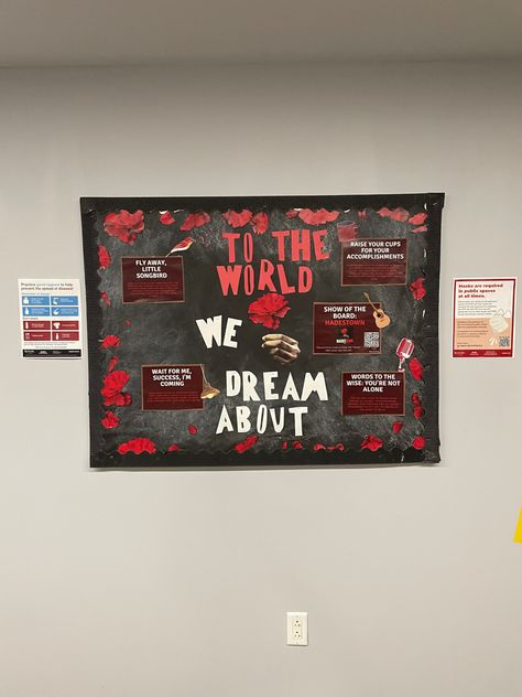 Call Board Ideas Theatre, Theatre Bulletin Board Ideas, Broadway Bulletin Board, Ra Movie Theme Bulletin Boards, Whos On Duty Board Ra, Resident Assistant Bulletin Boards, Dream Word, Bulletin Boards Theme, Ra Boards