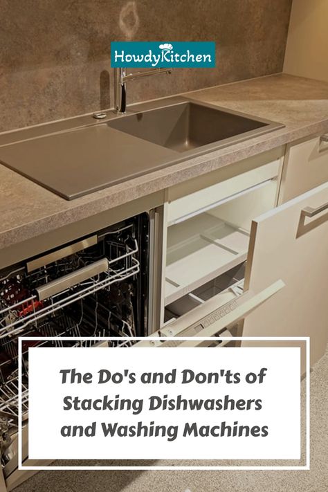 The idea of stacking a dishwasher and washing machine may seem like a space-saving hack, but it's not as straightforward as it sounds. Explore the potential risks and rewards of this setup, as well as expert advice on how to do it properly, if at all, in this detailed examination. Dishwasher And Washing Machine Together, Washing Machine And Dishwasher Stacked, Dishwasher Cabinet, Minimal Kitchen Design, Portable Dishwasher, Best Dishwasher, Dishwasher Machine, Kitchen Utility, Whirlpool Dishwasher