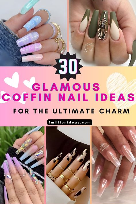 Glamorous coffin nail art ideas for those seeking ultimate charm and style. Coffin Shaped Acrylic Nails Design, Classy Vacation Nails Coffin, Glam Coffin Acrylic Nails, Nail Art Long Nails Coffin, Full Coverage Nail Designs, Elegant Nails Coffin Shape, Chic Nails Coffin, Elegant Coffin Nail Ideas, Simple Unique Nail Designs