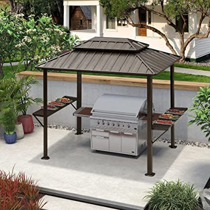 Outdoor Grill Gazebo Ideas, Bbq Canopy, Barbecue Ideas, Grill Canopy, Garden Sun Shade, Bbq Gazebo, Shade Outdoor, Permanent Gazebo, Front Yard Decor