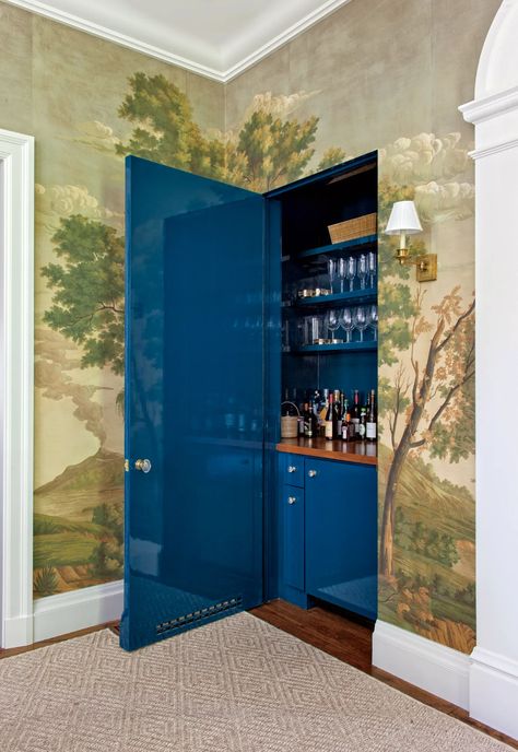 Closet Bar, Hidden Bar, Luxury Bar, Scenic Wallpaper, Built In Bar, Home Bar Furniture, Colonial Revival, Inviting Home, La Rochelle