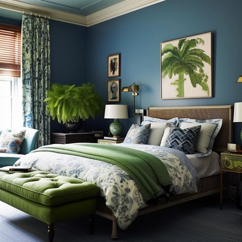 Master Bedroom Makeover - Design Morsels Blue And Pine Bedroom, Navy And Green Bedding, Green And Blue Bedroom Ideas, Green And Navy Bedroom, Green Bedroom Inspirations, Green And Blue Bedroom, Forest Interior Design, Blue And Green Bedroom, Off White Bedrooms