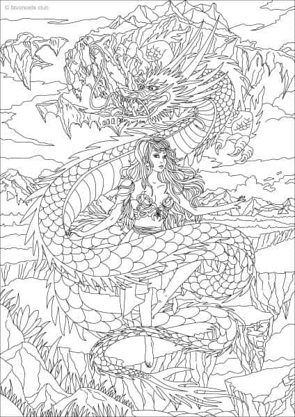 12 Hand-Drawn Coloring Pages – FREE – Favoreads Coloring Club Dragon And Princess, Coloring Book Pages For Adults, Kids Coloring Sheets, Princess Illustration, Adult Colouring Printables, Dragon Coloring Page, Adult Coloring Designs, Detailed Coloring Pages, Free Adult Coloring Pages