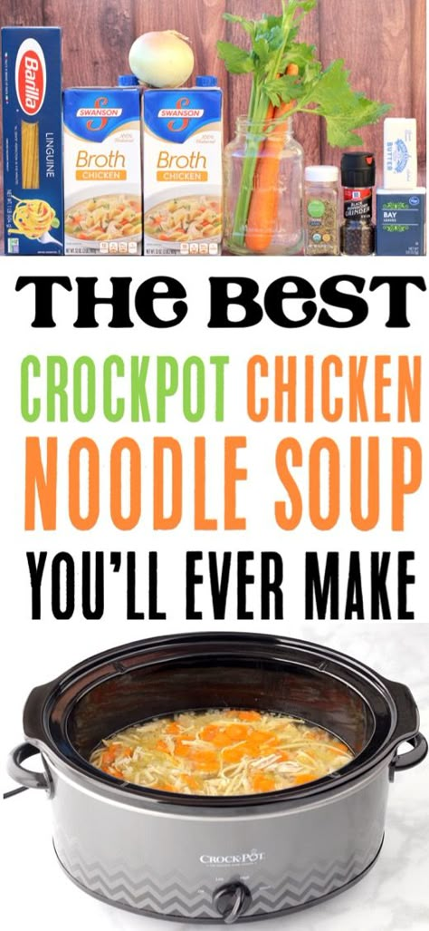 Crockpot Chicken Noodle Soup Easy Healthy Recipe Using a Rotisserie Chicken Chicken Noodle Soup With Canned Chicken, Swanson Chicken Noodle Soup, Crockpot Rotisserie Chicken Noodle Soup, Crockpot Chicken Noodle Soup Rotisserie, Rotisserie Chicken Noodle Soup Crock Pot, Rotisserie Chicken Soup Recipes Crockpot, Rotisserie Chicken Soup Crockpot, Crockpot Chicken Noodle Soup Recipes, Crockpot Chicken Noodle Soup