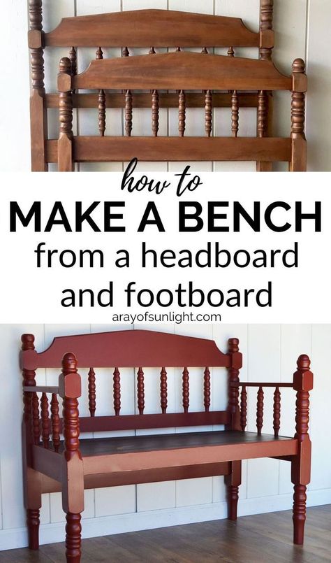 Bench From A Headboard, Vintage Beds, Make A Bench, Cubbies Mudroom, Diy Bank, Diy Furniture Makeover Ideas, Headboard Benches, Making A Bench, Porch Bench