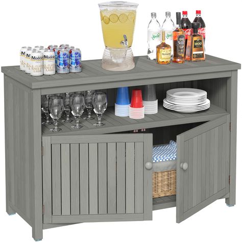 PRICES MAY VARY. DURABLE: Constructed with 100% solid wood, making this sideboard naturally weather resistant and perfect for any climate. Water-based paint finish on the surface helps protect it from moisture, UV rays, rot and decay. FUNCTIONAL : the cabinet comes with an open middle shelf and additional storage space behind the doors. It can be used both as an outdoor serving station or as a storage and display cabinet with shelving, perfect for storing party supplies, cushions, pillows or gar Patio Storage Cabinet, Outdoor Sideboard, Outdoor Serving Station, Patio Cabinet, Buffet Tv Stand, Outdoor Buffet Tables, Cabinet Console Table, Outdoor Tv Cabinet, Buffet Tv