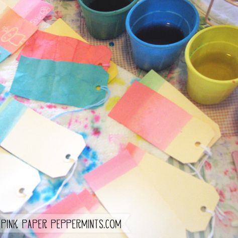 DIY Recycle Easter Egg Dye project to make ombre tags! Dye Paper, Peeps Easter, Play Barbie, Egg Dye, Easter Egg Dye, The Quilt Show, Easter Peeps, White Wax, Diy Recycle