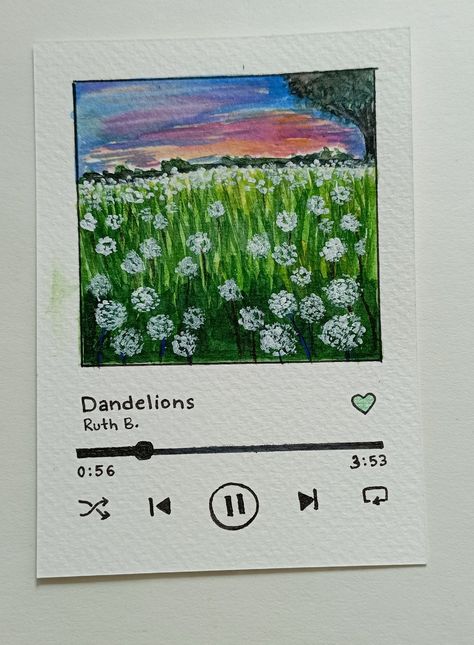 Inspired by tye song Things To Paint Music Related, Drawing Spotify Cover, Painting Song Lyrics On Canvas, Dandelions Song Drawing, Song Illustration Drawings, Drawing Songs Music, Song Cards Aesthetic Diy, Drawing Inspired By Songs, Drawing Of Songs