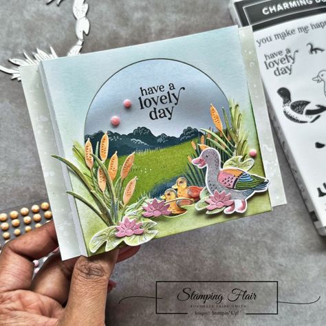 Stampin Up Lily Pond Lane, Lily Pond Lane Stampin Up Cards, Charming Duck Pond Stampin Up Cards, Bull Arab Dog, Diorama Cards, Customer Appreciation Gifts, Lilly Pond, Hedgehog Animal, Cat Tails