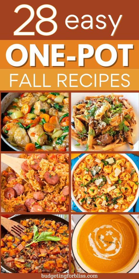 Looking for simple dinner ideas with minimal clean-up for busy fall nights? One-pot meals are perfect when the weather starts to get chilly. Find 28 easy and delicious fall one-pot recipes for busy weeknights that are quick, frugal, and family-friendly. Cold Fall Dinner Ideas, Fall Dinner Recipes Make Ahead, One Pot Fall Dinners, One Pot Comfort Food Recipes, One Pot Winter Meals, October Dinner Ideas, Fall Sunday Dinner Ideas, Fall Comfort Food Recipes, Quick Fall Dinner