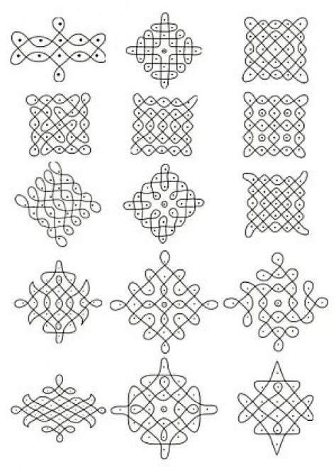 In these designs,specific number of dots are used to weave a design around them. Rangoli Simple, Latest Rangoli, Sikku Kolam, Skirt Diy, Indian Rangoli, Simple Rangoli Designs Images, Rangoli Patterns, Rangoli Ideas, Muggulu Design