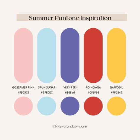 This palette uses Pantone's 2022 color of the year, Veri Peri. The brighter purple pairs perfectly with the bright yellow while the light pink and blues balance it out. Perfect for spring and summer weddings in 2022 and 2023, pin these colors for wedding planning inspiration. Use in wedding florals, wedding place settings, and more. Summer Pantone, 2022 Color Of The Year, Veri Peri, Pantone Palette, Eco Hotel, Florals Wedding, Palette Inspiration, Wedding Place Settings, Wedding Inspiration Summer