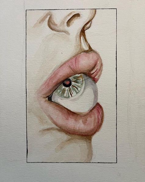 Eyeball In Mouth Drawing, Mouth With Eyeball, Eyeball In Mouth, Eye In Mouth, Grunge Watercolor Art, Creepy Watercolor Art, Indie Doodles, Textiles Nature, Alt Draw