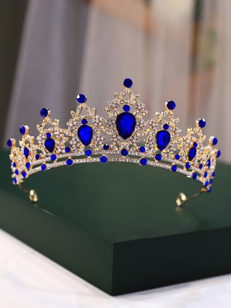 Azul  Collar  Aleación de zinc   Embellished Royal Blue And Gold Crown, Quince Royal Blue Dress, Royal Blue Crown Quinceanera, Quince Crowns Blue, Royal Blue And Gold Quince Dress, Royal Blue Nails For Quinceanera, Royal Blue And Gold Quince, Quince Royal Blue, Royal Blue And Silver Quinceanera