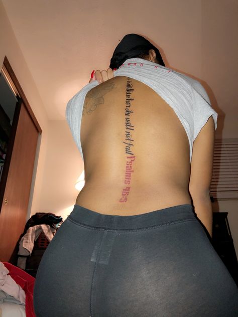 Back Tattoo Scripture, God Is Within Her She Will Not Fail Spine Tat, God Fearing Women Tattoo, She Will Not Fail God Is Within Her Tatto, 46:5 Psalm Tattoo, God Spine Tattoos For Women, God Back Tattoo, Psalm Tattoo Women, God Is Within Her Tattoo