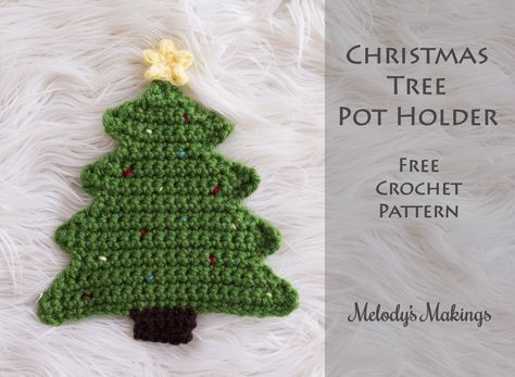 Christmas Tree Pot, Christmas Tree Knitting Pattern, Appliques Au Crochet, Knit Christmas Ornaments, Christmas Potholders, Crochet Christmas Trees Pattern, Tree Pot, Crochet Potholder Patterns, Crochet Christmas Tree