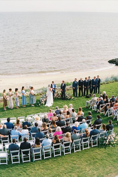 An outdoor wedding ceremony facing the ocean at Pelham House Resort on Cape Cod Cape Cod Beach Wedding, House Wedding Ceremony, Lobster Boil, Beach Wedding Ceremony, Cape Cod Wedding, Wedding Beach Ceremony, Wedding Cape, Wedding Beach, Perfect Weather