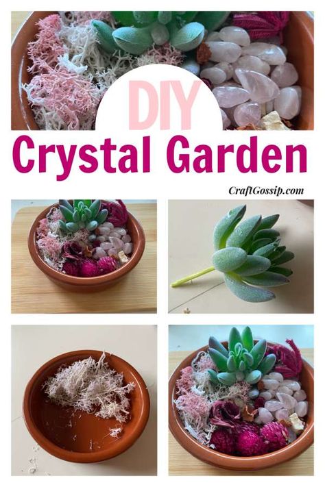 DIY Intuitive Crystal Garden – Home and Garden Succulent Bowls Crystal, Crystal And Rock Display, Crystal Terrarium Diy Fairies Garden, Diy Crystal Crafts Ideas, Crystals Display Ideas, Crystal Collection Display Ideas, How To Display Crystals, Display Crystals And Stones, How To Display Crystals And Stones