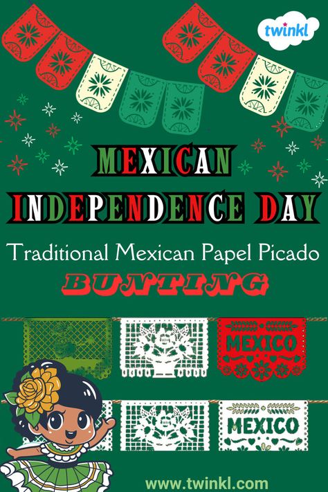 Traditional Mexican Papel Picado Bunting Independence Day Activities, Mexican Papel Picado, Hispanic Heritage Month Activities, Mexican Independence Day, Mexican Independence, Hispanic Culture, Mexican Decor, Hispanic Heritage Month, Traditional Mexican