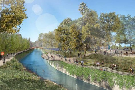 Phase I of the Glendale Narrows Riverwalk is complete and is just one of many projects planned as part of the LA River restoration. Water Artists, Architecture Design Process, Linear Park, Landscape Architecture Drawing, Children Park, Sustainable City, Riverside Park, Park Landscape, Architecture Concept Drawings