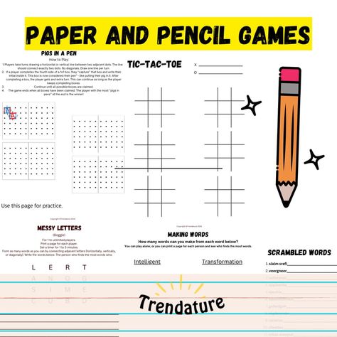 Pencil and Paper Games Pencil Games, Scramble Words, Solo Games, Two Dots, Making Words, Pen And Pencil, Paper Games, Multiplayer Games, Pencil And Paper