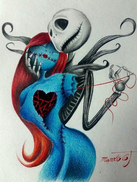 Jack And Sally Drawing Easy, Jack Skellington And Sally Drawing, Jack And Sally Fanart, Jack And Sally Drawing, Jack And Sally Art, Sally Drawing, Sally Tattoo, Jack Skellington Drawing, Kenworth T600