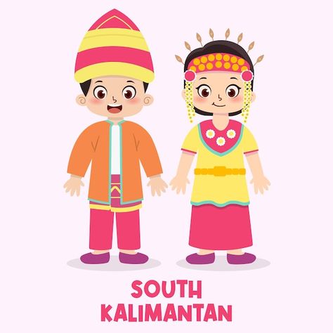 Indonesian Clothes, Indonesian Clothing, South Kalimantan, East Kalimantan, Psd Icon, Traditional Costume, Worksheets For Kids, Vector Photo, Traditional Dresses