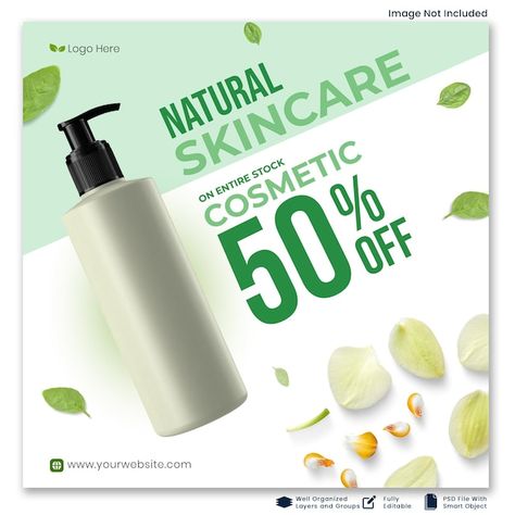 PSD natural skincare cosmetic discount p... | Premium Psd #Freepik #psd #cosmetic-post #product-sale #product-promotion #product-template Sales Promotion Design, Skincare Promotion, Product Advertising, 11 11 Sale, Product Template, Product Sale, Product Promotion, Promotional Design, Business Card Maker