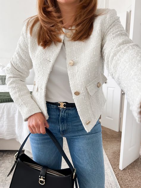 Collarless Tweed Jacket curated on LTK Casual Date Night Outfit Summer, Dinner Outfits Summer, Tweed Jacket Outfit, Comfy Summer Outfits, Casual Date Night Outfit, Date Night Outfit Summer, Date Outfit Summer, Tweed Suit, Simple Summer Outfits