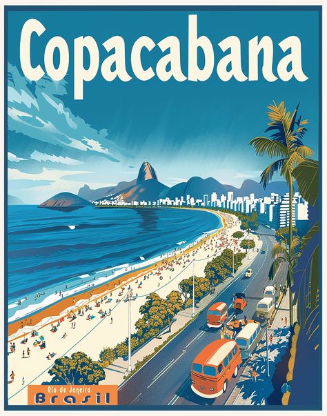 Rio Beach, Brazil Girls, Travel Wallpaper, Vintage Travel Posters, Travel Poster, Vintage Travel, Travel Art, Flower Wall, Rio De Janeiro